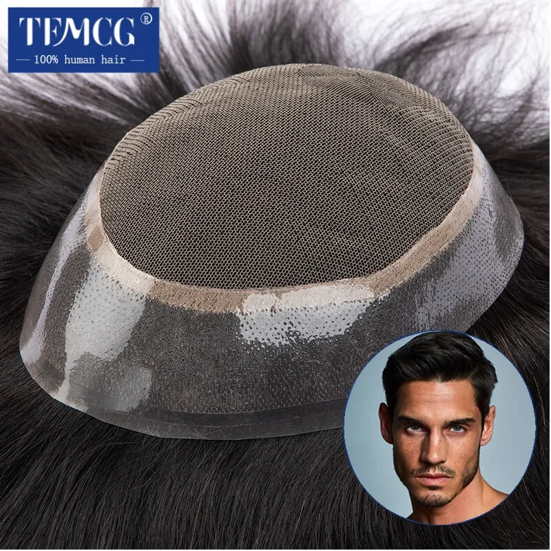 Úc Tóc Nam Chân Giả Ren Đế PU Thoáng Khí Tự Nhiên Dây Cột Tóc Tự Nhiên Tóc Toupee Người Tóc Giả Xả Các Hệ Thống