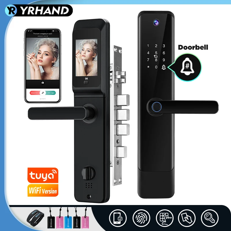 YRHAND Tuya Wifi Digital Electronic Smart Door Lock With Biometric Camera Fingerprint Peephole 6068 Smart Door Lock