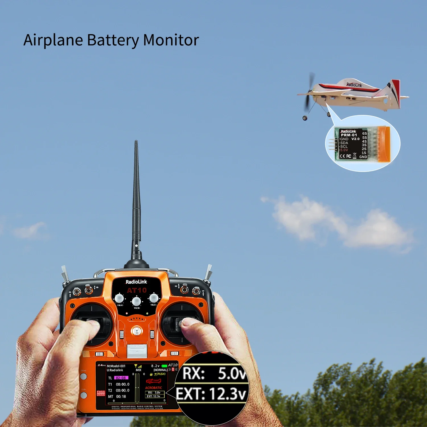 Radiolink PRM-01 Display del modulo di telemetria di tensione della batteria dell'aereo su AT9S AT9S Pro AT10II Funziona con R9DS R12DS RC FPV Drone