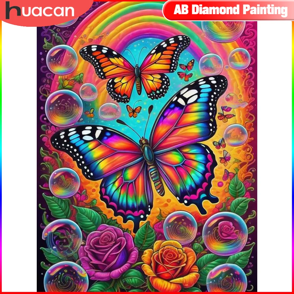 Huacan Schmetterling Diamant Malerei neue Kollektion Blume volle runde/quadratische Mosaik Regenbogen Schlafzimmer Dekoration