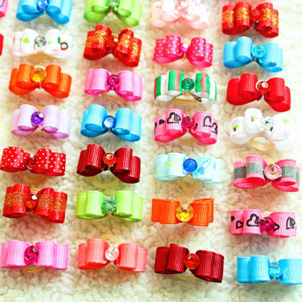 100pcs/lot Small Pet Dog Exquisite Grooming Accessories Product Hand-made Small Dog Hair Bows Rubber Band Cat Hair Rubber Bands