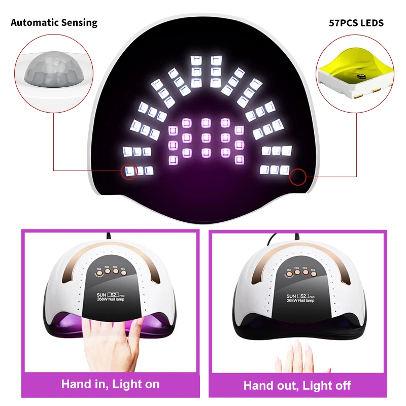 Professional 268W Nail Dryer Manicure 57led lampada per unghie per polimerizzazione rapida tutti gli strumenti per saloni di asciugatura per unghie con smalto per unghie in Gel UV