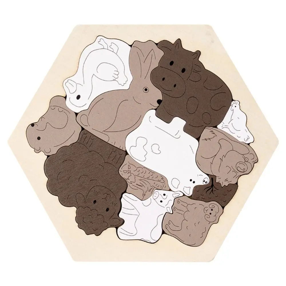 Brain Burning Dinosaur Wooden Puzzle Farm Animals Home Decor Fruits Jigsaw Colored DIY Assembly Unique Irregular Puzzle