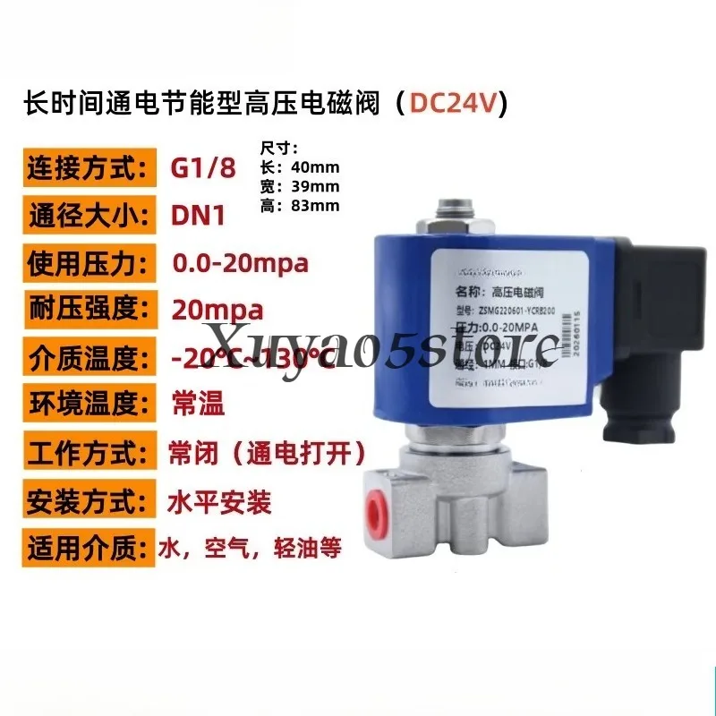 High pressure solenoid valve Low power consumption High pressure Long time power on Heat proof 1 minute 2 minutes 20MPA