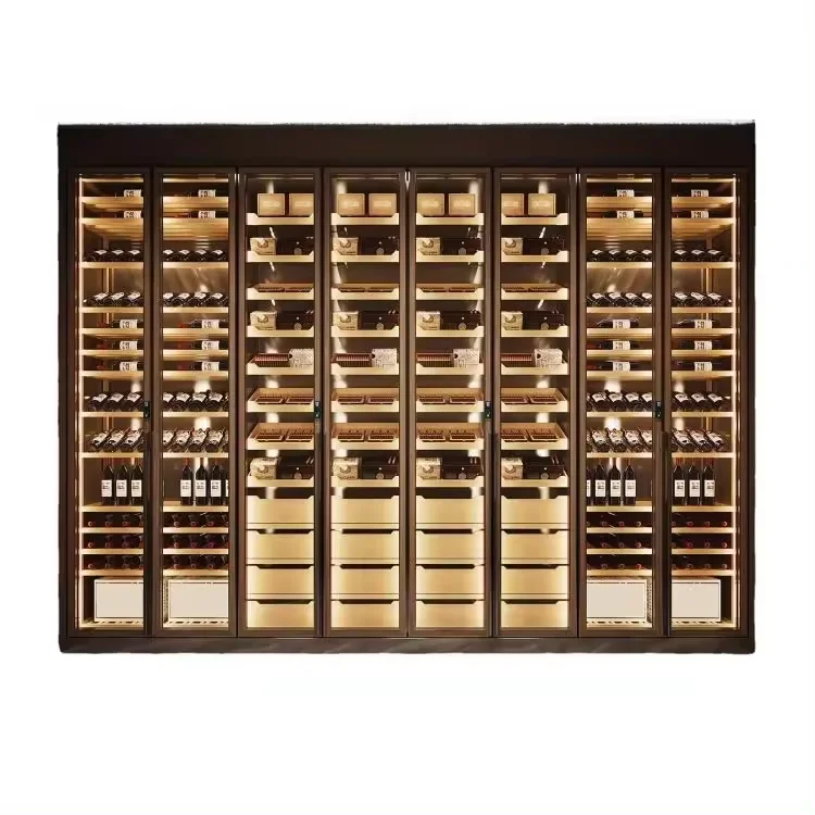 Design Custom Stainless Steel Wood Wine Rack Cabinet with Refrigerator