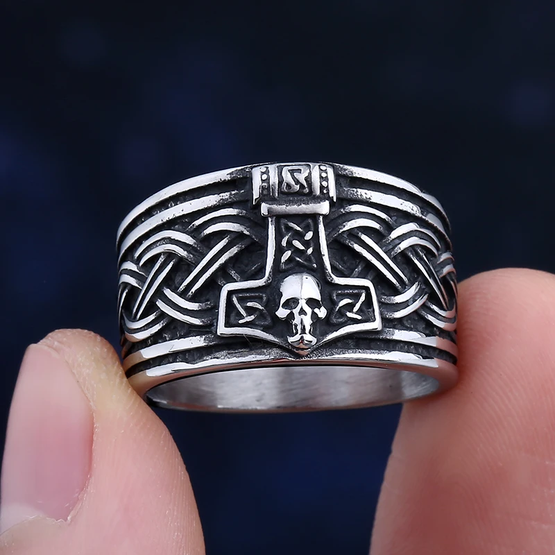 2024 New 316L Stainless Steel Vintage Viking Thor Ring With Skull For Man Trend Charm Party Jewelry Boyfriend&Teens Gift view 2