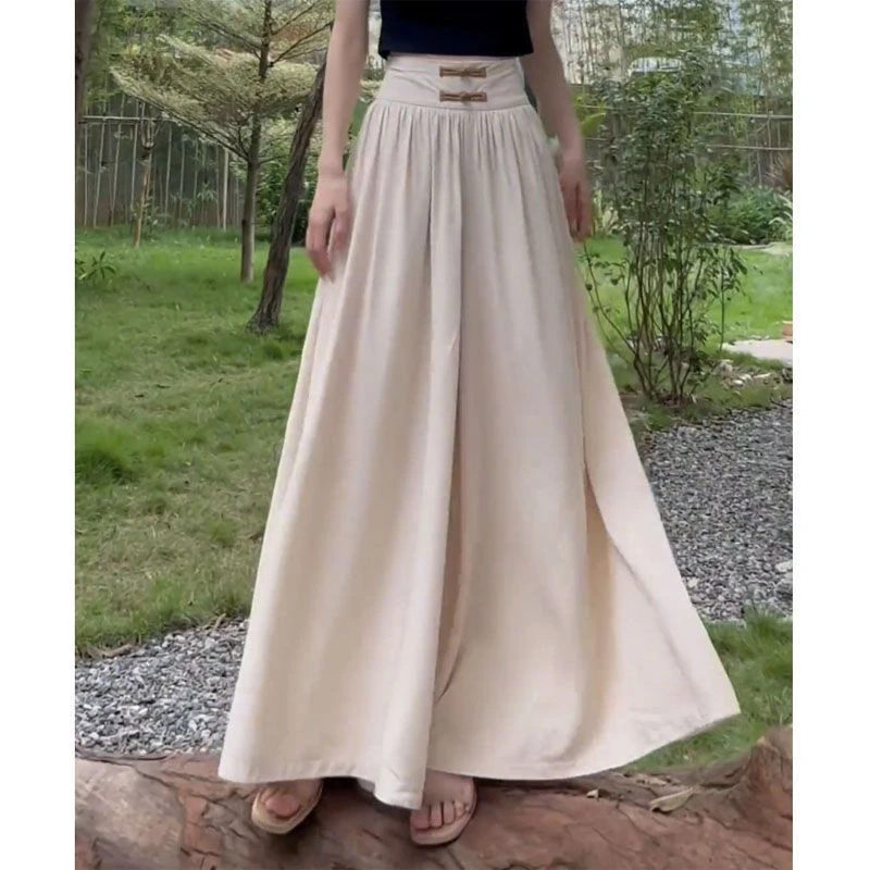 

Polyester Long Women's Pants 2024 Summer Big Size Casual Wide Leg Solid Color New Loose Elasto High Waist Pants