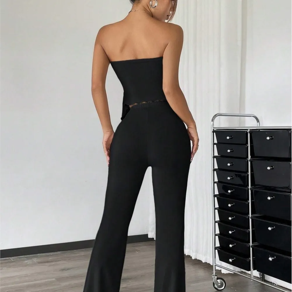 Damski seksowny komplet dwuczęściowy: top tuba i spodnie, moda uliczna, wiosna-lato, asymetryczny top i spodnie, zestaw spodni.