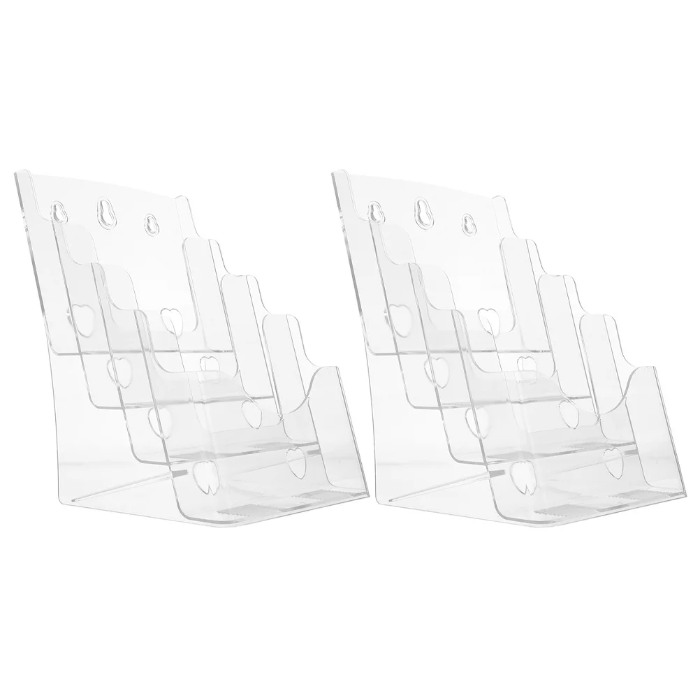 2pcs A5 4-Tier Plastic Display Brochure For Flyers Literature Organizer Magazine Rack Desktop Document Pamphlet Holder Stand