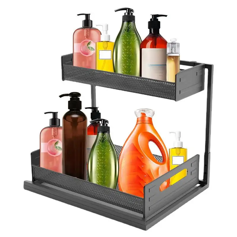 

Home Under Sink Organizer 2 Tiers Multipurpose L-Shaped Storage Shelf Adjustable Pantry Kitchen Rack With A Hanger Cup