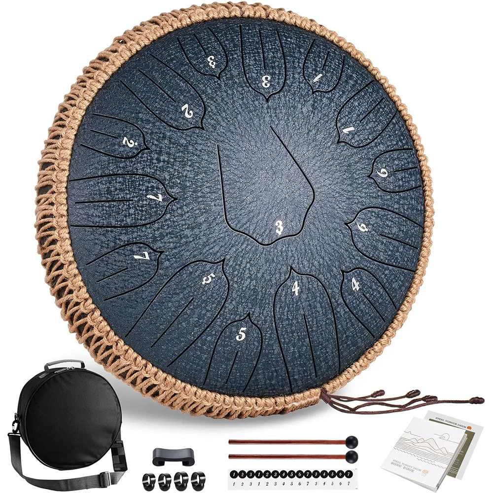 Hluru Music Drum 15 Notes Glucophone Steel Tongue Drum 13 Inch 15 Notes D Tone Ethereal Drum Percussion Musical Instruments