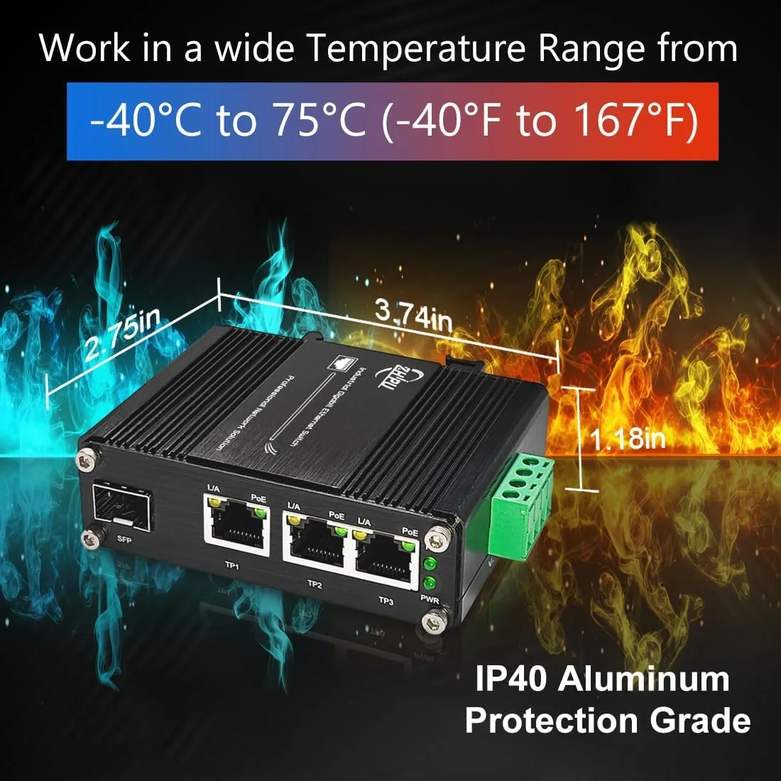 3-Port Mini Industrial Gigabit Ethernet Switch 10/100/1000Mbps RJ45, 100/1000Base-X SFP Port Din Rail Network Switch