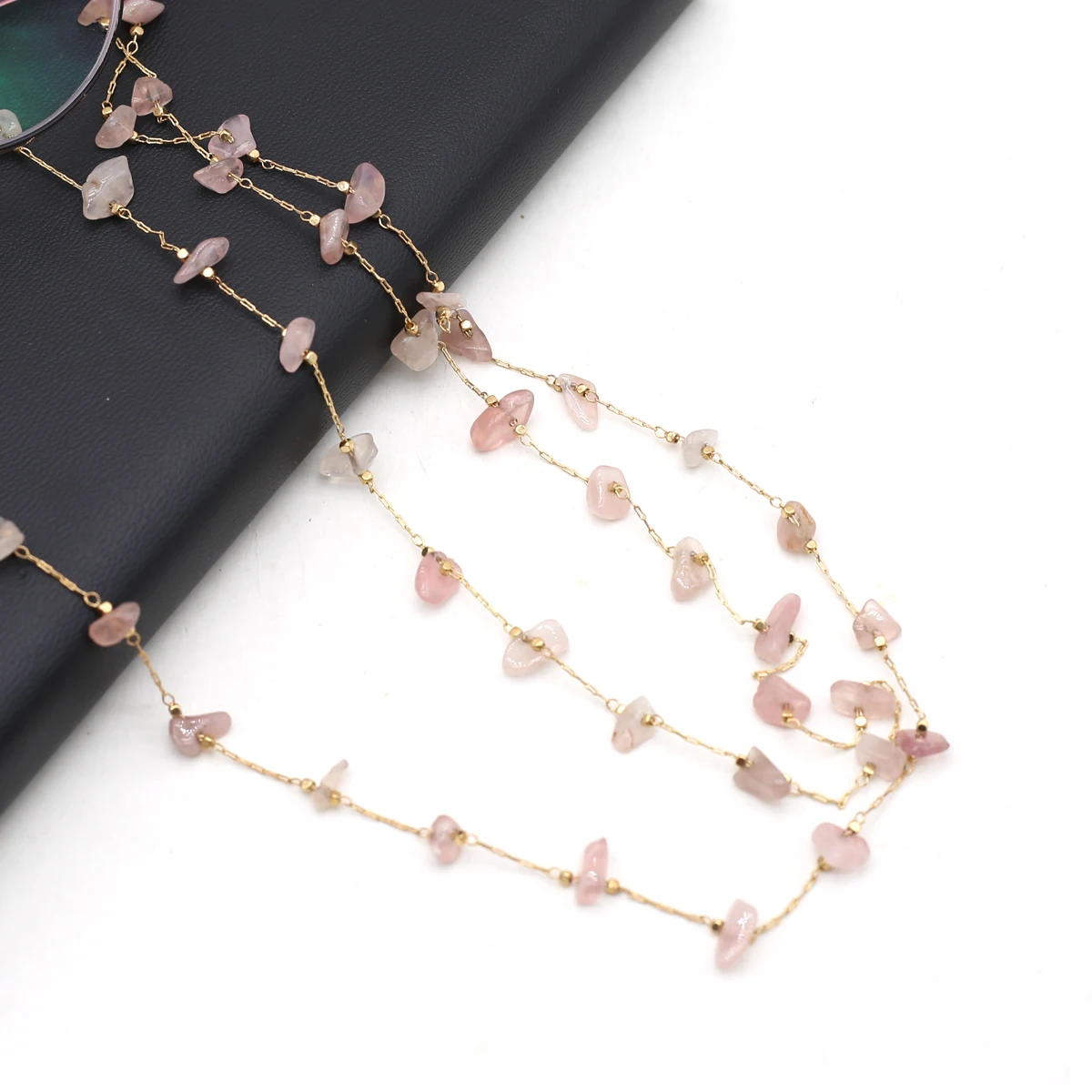 Natural Rose Quartz Beaded Trendy Eyeglasses Chain Party Gift for Women Men Glasses Mask Rope Accessories Length 80cm