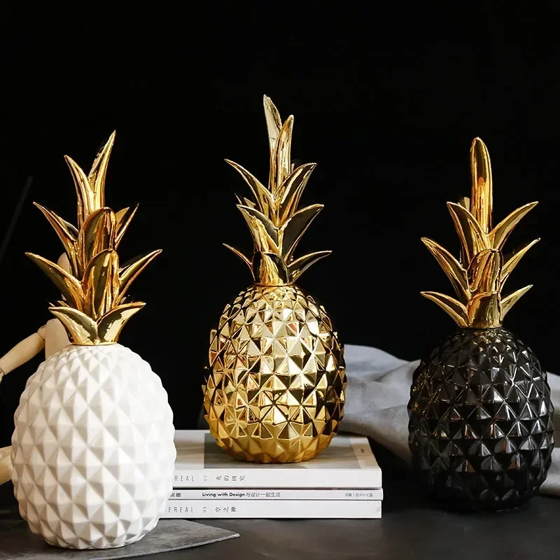 

Nordic Light Luxury Ceramic Pineapple Golden Creative Home Living Room Porch Model Room Soft Decoration Wedding Gift Decor