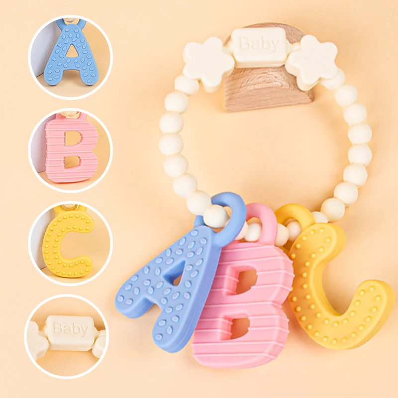 Silicone Teething Bracelet, Baby Teething Toy, Food-Grade Silicone Teether, Detachable Soothing Teether, Early Education Wrist Teether for Babies view 6