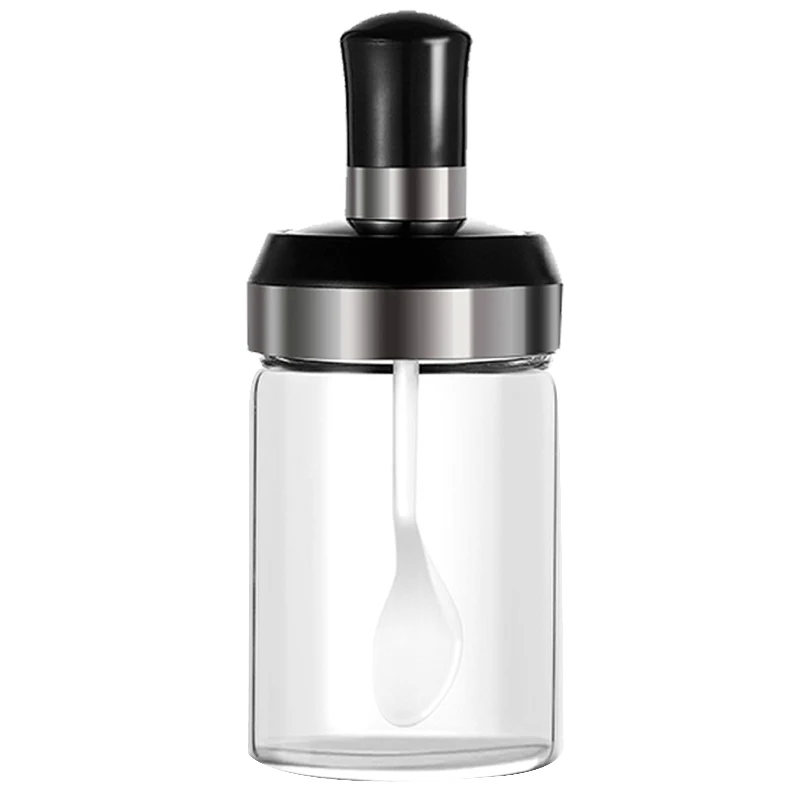 Stainless Steel Spoon Glass Condiment Bottle Sealed Seasoning Can MSG and Salt Shaker Kitchen Household