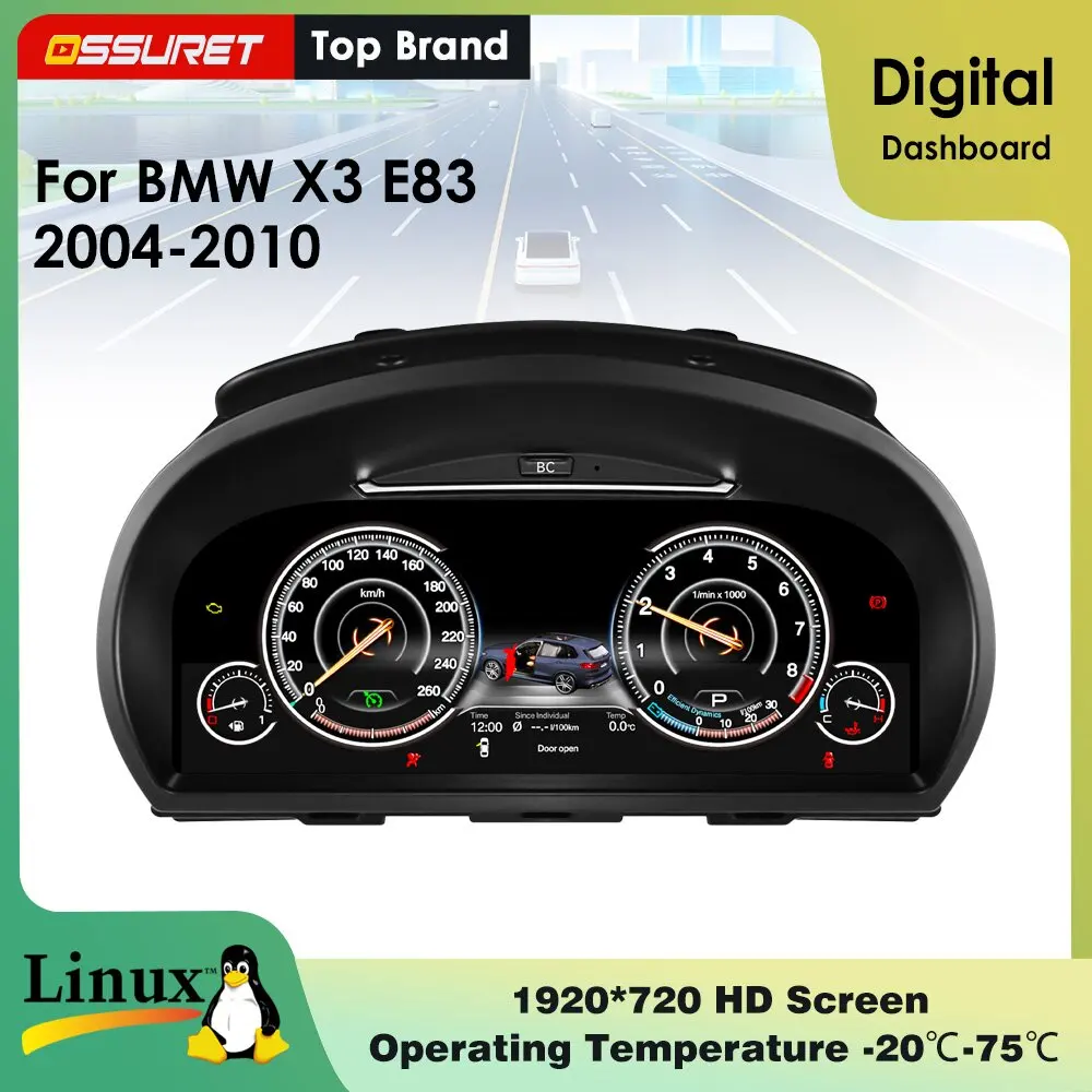Für BMW X3 E83 2004 2005 2006 2007 2008 2009 2010 Armaturenbrett Auto Digitales Instrumentencluster Virtuelles Cockpit Tachometer 1920*720 HD-Bildschirm