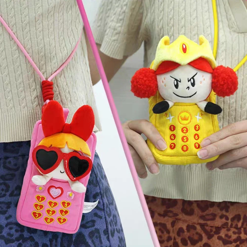 Genuine The Powerpuff Girls Mobile-Shaped Plush Dolls Blossom Bubbles Buttercup Cartoon Backpack Ornamental Girl Plushies Gifts