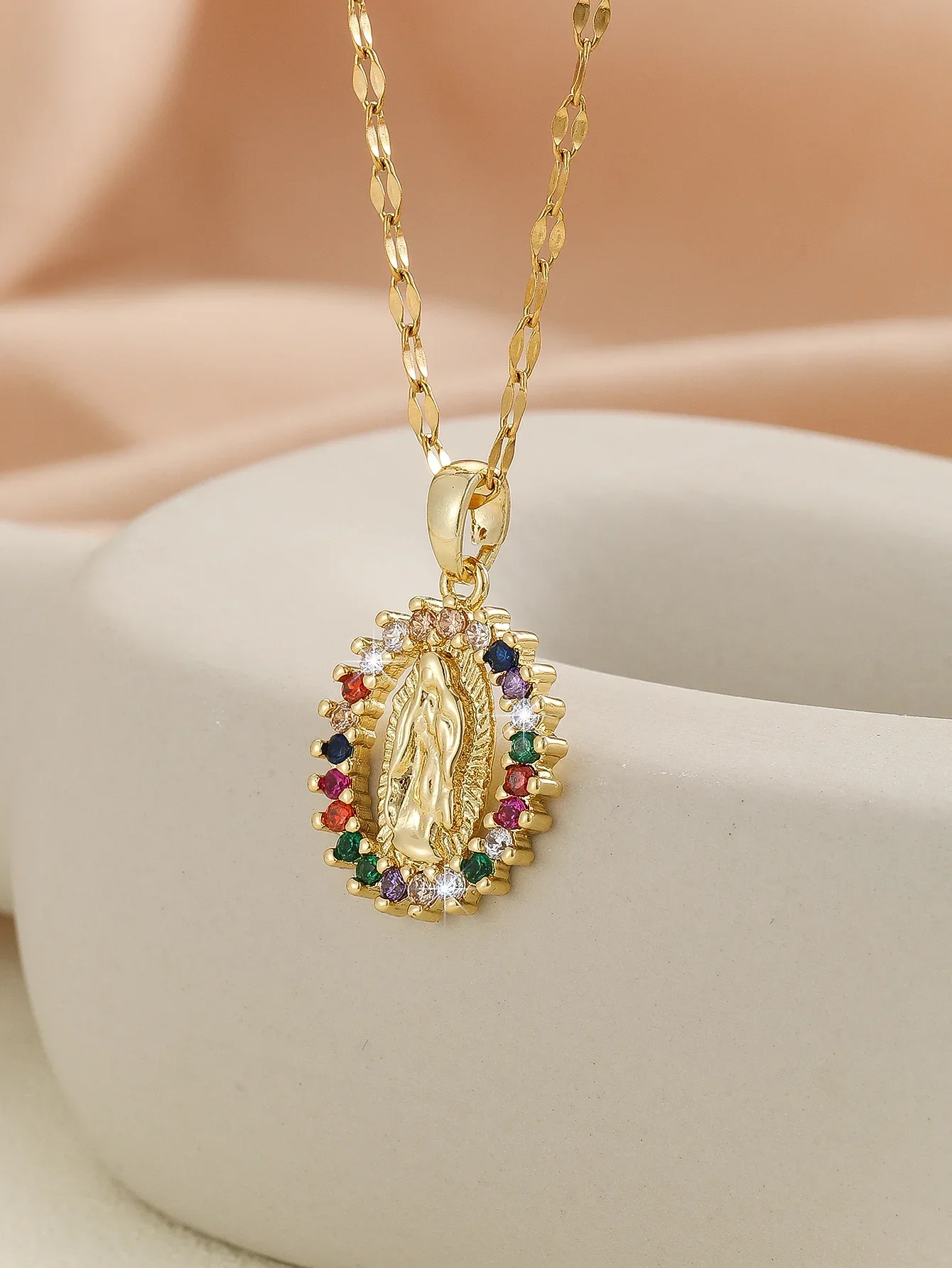 A Fashionable and Exquisite Virgin Mary Micro Inlaid Colorful Zircon Women's Necklace, Banquet Gift choker  necklaces  jewelry