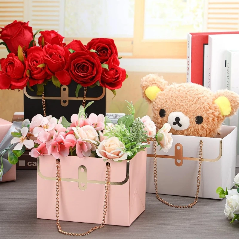 Portable Flower Box Wedding Creative Bouquet Small Scented Bag Rose Party Foldable Paper Tote Gift Bag Gift Flower Packaging