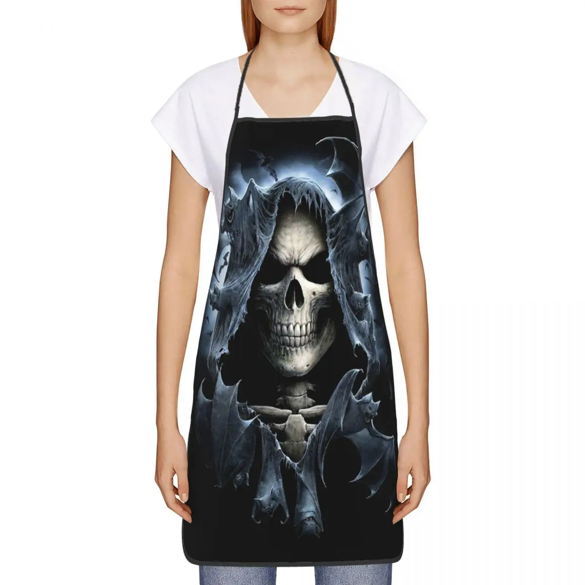 Custom Horror Gothic Skeleton Death Skull Apron Women Men Unisex Bib Kitchen Cooking Tablier Cuisine Chef Gardening