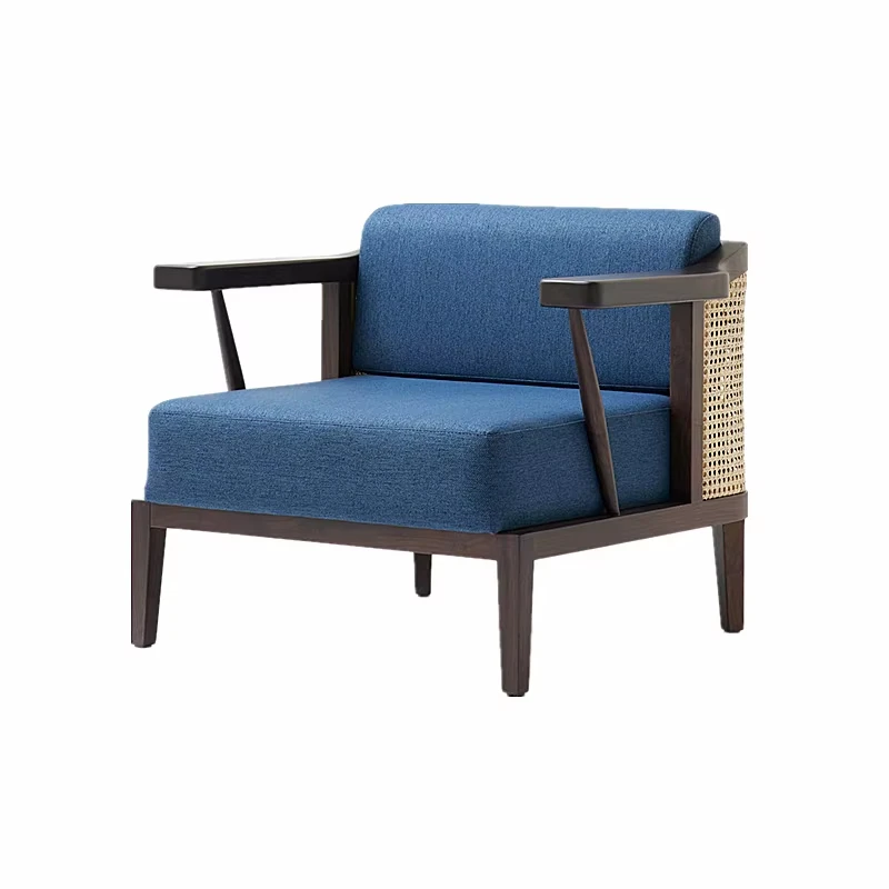 New handmade Chinese-style light luxury leisure chair, solid wood frame, circular velvet woven rattan, living room, bedroom