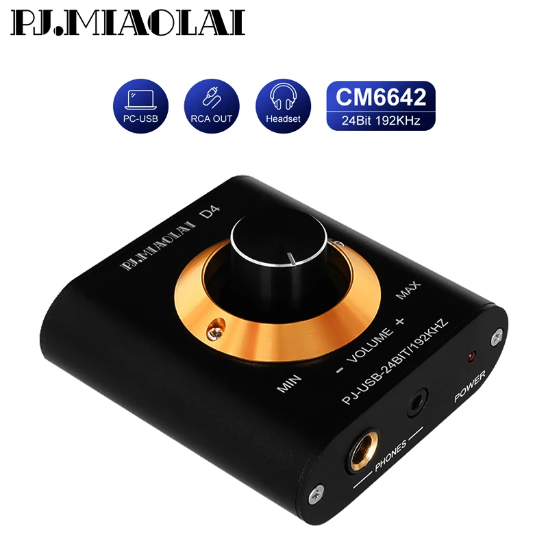 PJ.MIAOLAI D4 External USB Sound Card HiFi Lossless Decoder DAC CM6642 Mini Headphone Amplifier NE5532