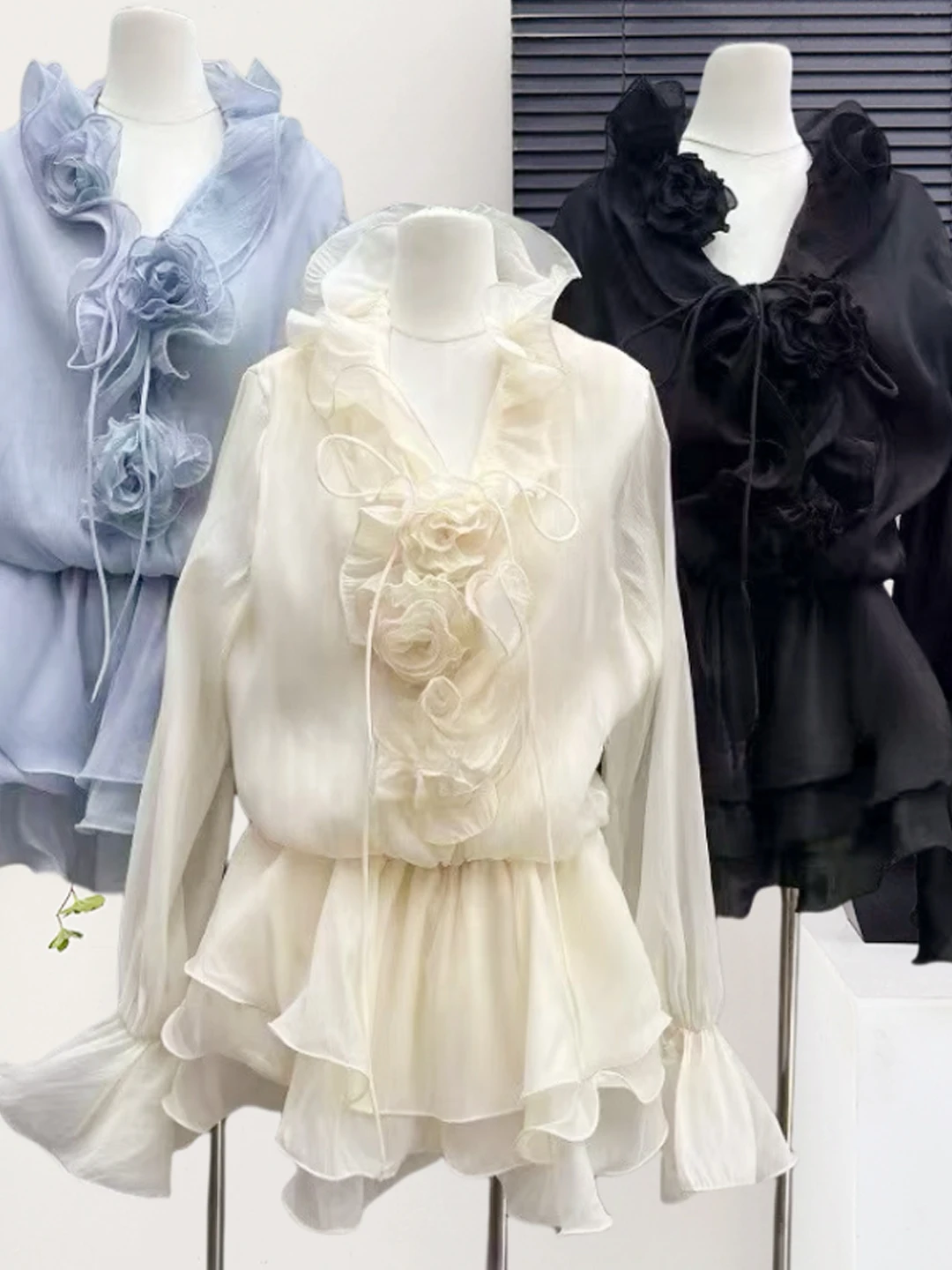 Süße Fee V-Ausschnitt Blumenspitze Bell Sve Midi Dr Koreanische Sle Geraffte Taille Lange Sve Sommer Dr für junge Frauen