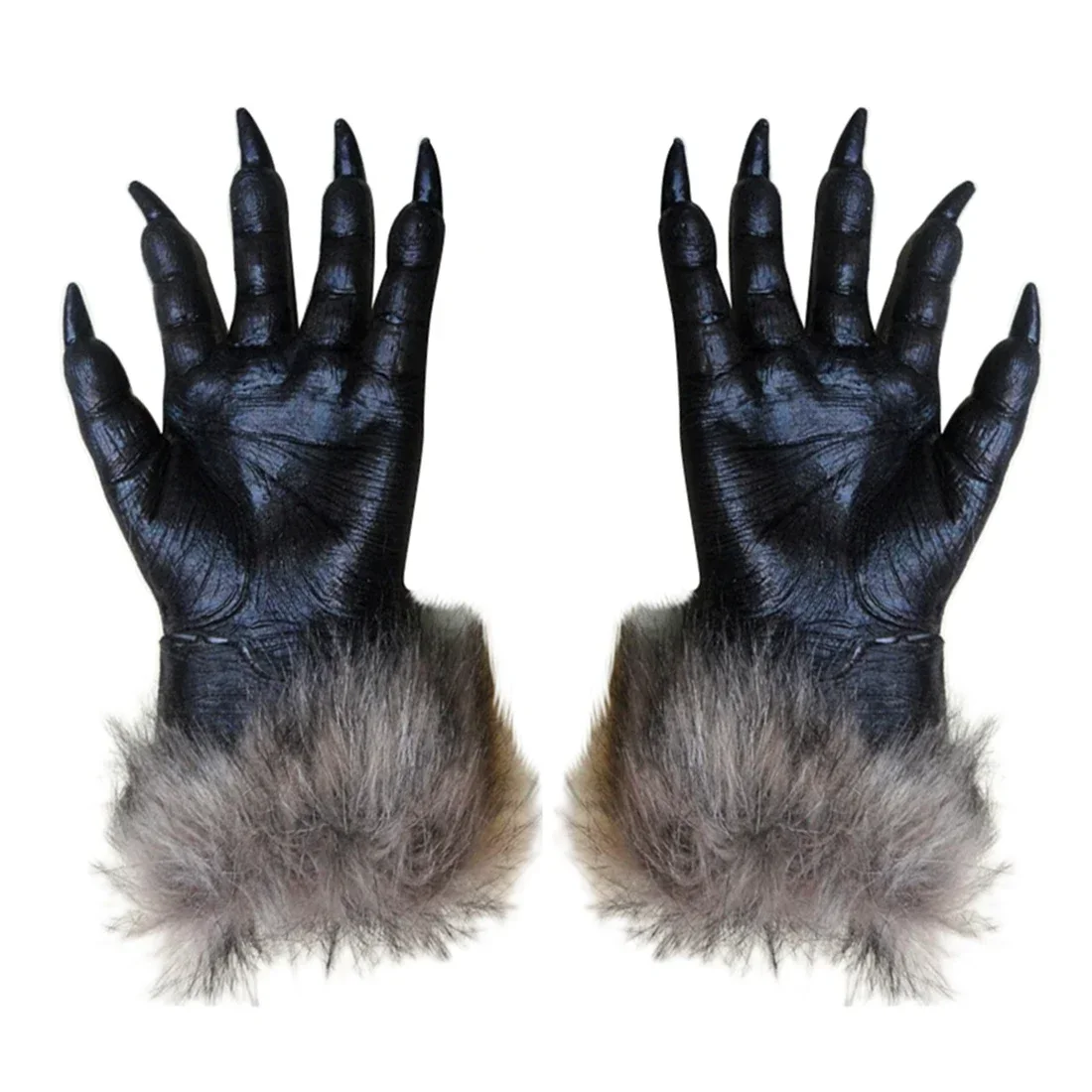 

Pair Wolf Gloves Halloween Mask animal mask set werewolf Masquerade Wolf (Size: L, Color: Black)