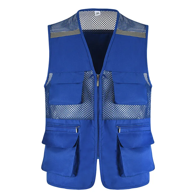 Lightweight Outdoor Work Mesh Zip Vest with Reflective Strips Safety Vest Work Uniform Photography Vest Summer