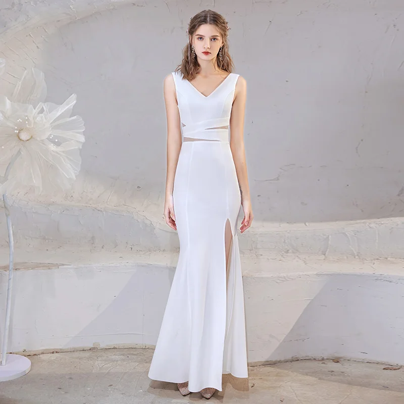 

Ele White Fi Tail Evening Dr Women's Sexy Long Ball Gown Luxury Sensation Par Host Dr Polyester Fiber