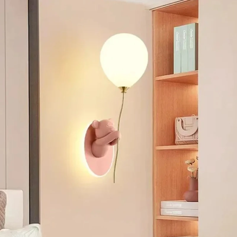 Creative Bear Wall Light Cartoon Balloon Light For Children's Room Study Bedside Macaron Wall Lamp Artistic Decor Ambiance Lamp