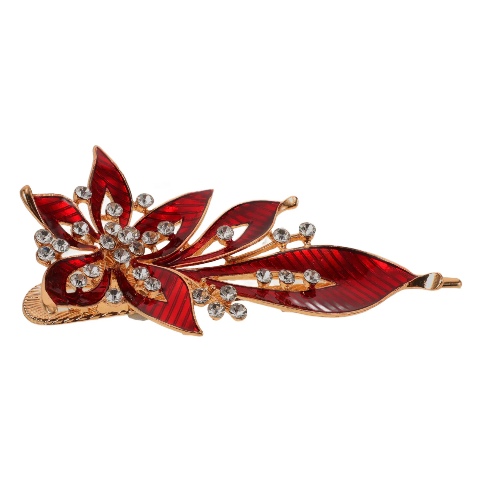 

Alloy Hairpin Leaves Shape Red Rhinestone Elegant Hair Clip Pinch for Women Wedding Birthday Hair Accessories Hairpin