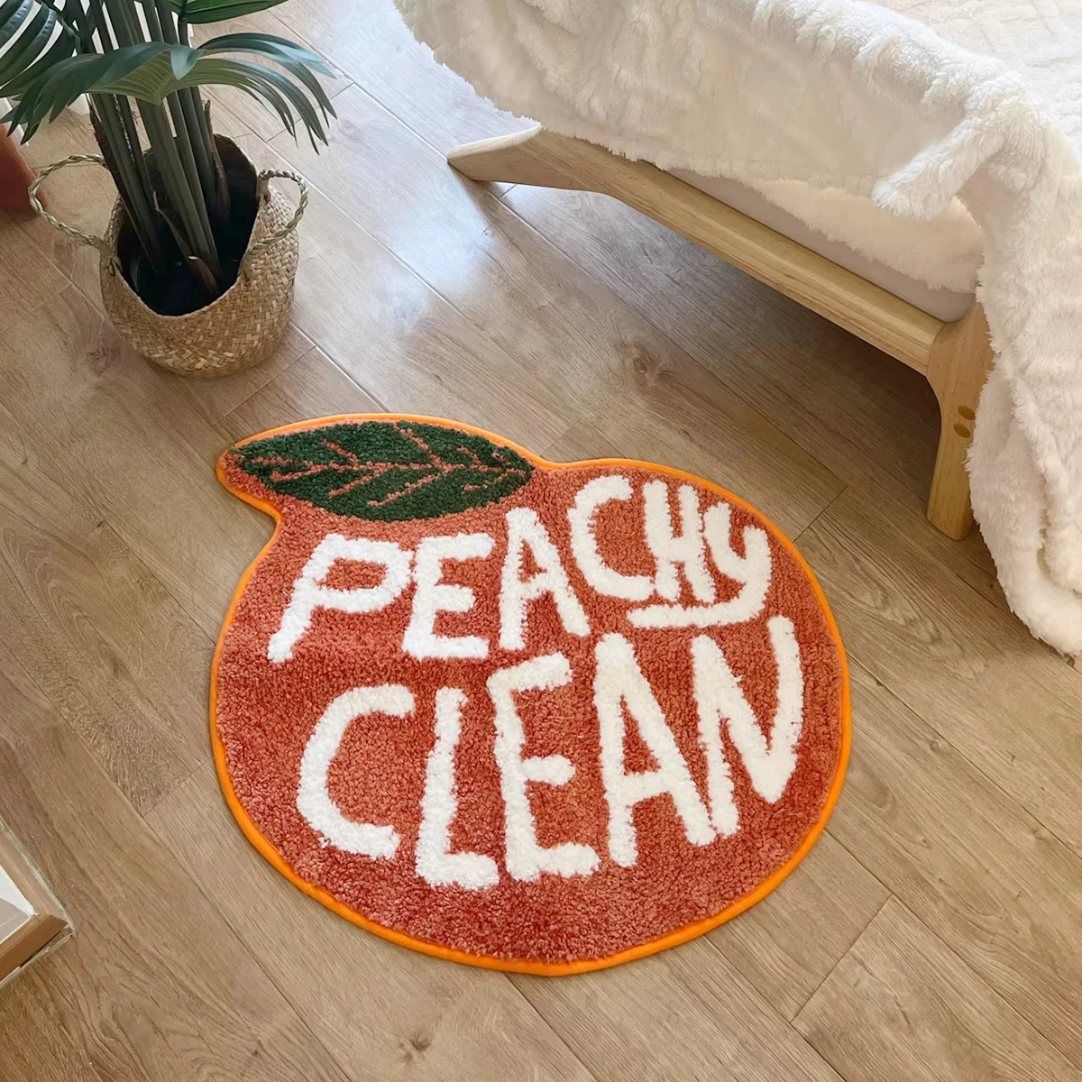 Peachy Clean Getufteter Teppich Niedlicher Pfirsichförmiger Badteppich Weicher Flauschiger Saugfähiger Badezimmerteppich Rutschfester Waschbarer Duschvorleger für das Badezimmer