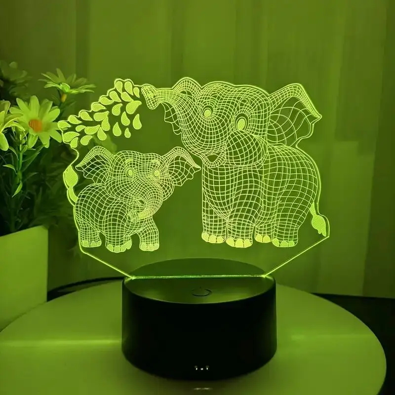 1pc Elephant 3D Night Light, lampada illusione ottica 3D con tocco, luce ambientale che cambia 7 colori per camera da letto