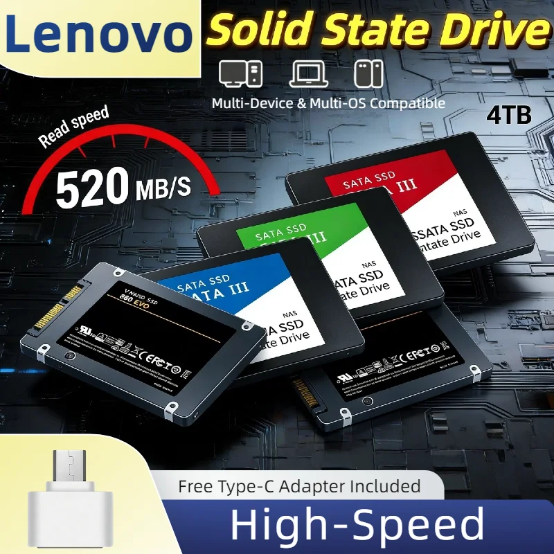 

Оригинальный внешний SSD-накопитель Lenovo 4 ТБ USB-C 3.2, портативный жесткий диск 1000 МБ/с, твердотельный накопитель NVMe для ноутбуков и компьютеров, для резервного копирования данных