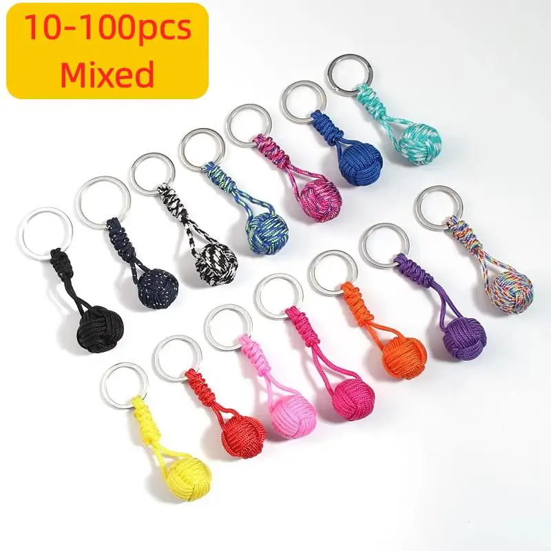 10-100pcs  Parachute Woven Rope Ball Keychain Paracord Lanyard Key Ring Monkey Fist Key Chains Outdoors Survival Tool Jewelry