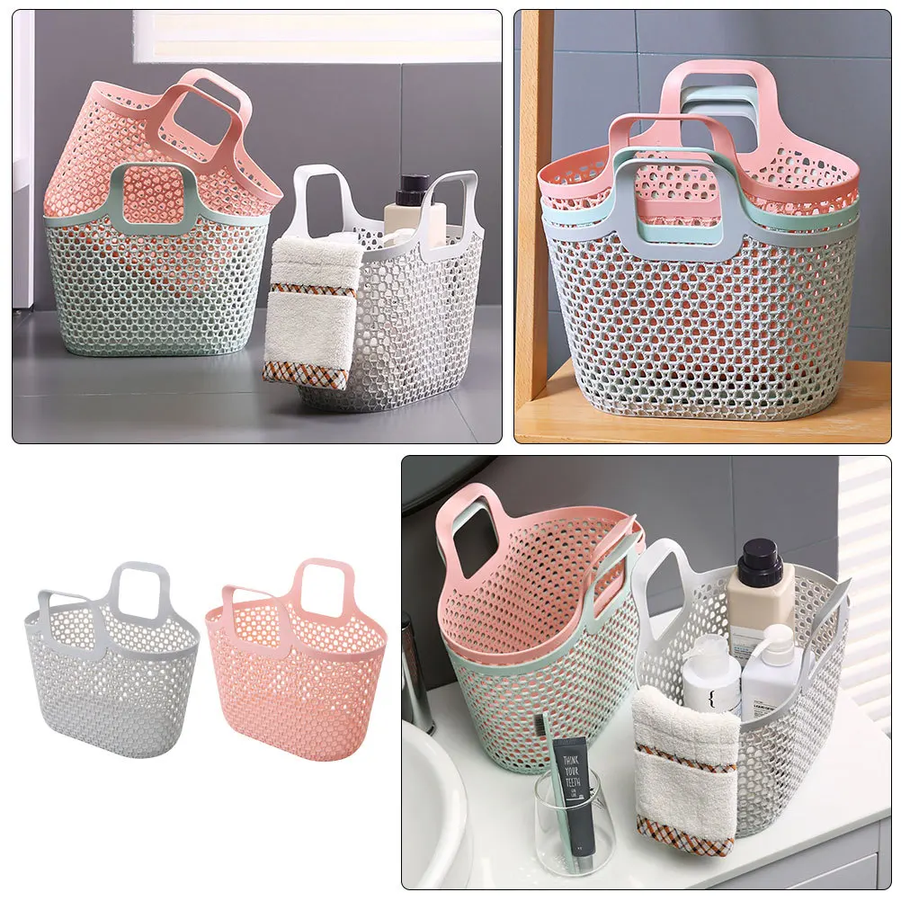 

2Pcs Hollow Bathroom Basket Handheld Storage Container Household Organizer Portable Shower Toiletries Storage Tool