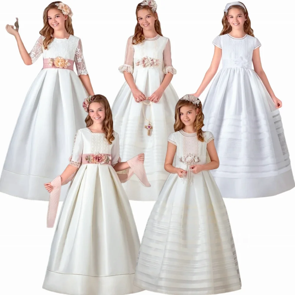 Elegant A Variety of Styles First Communion Gowns for Flower Girl Dress Kid Birthday Vintage Floral Ribbon Belt Customise Gown