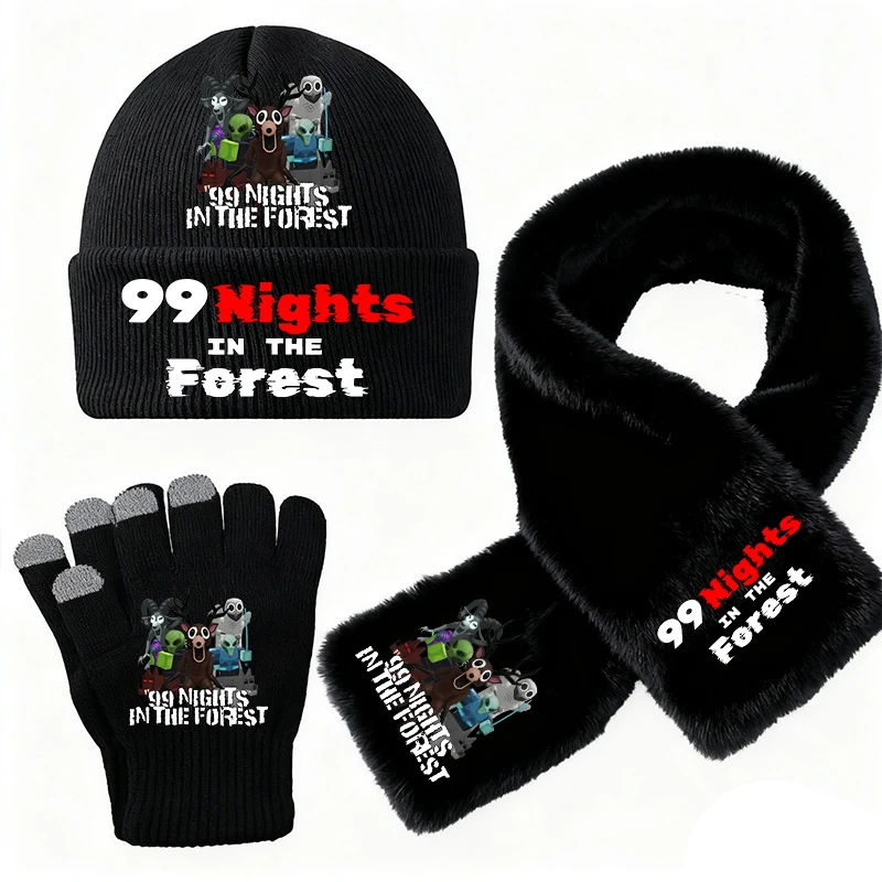 3 SZT. Gra 99 Noców w Lesie Czapki Dzianinowe Szaliki Rękawiczki Zimowe Ciepłe Odporne na Zimno Czapki typu Beanie z Wzorem Kreskówkowym Zestaw Prezent do Domu