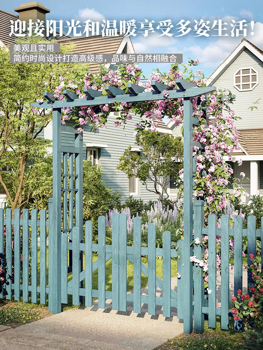 Outdoor Courtyard Preservative Wood Villa Yard Climbing Vine Frame Balcony Garden Arch Flower Stand Outdoor  Wooden Fence Door