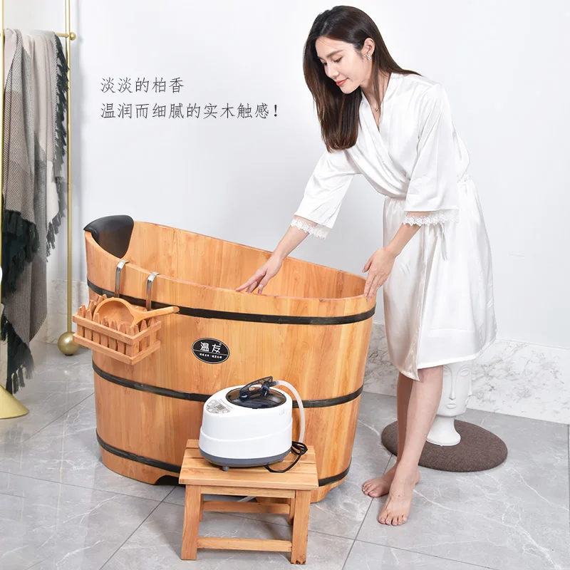 Xk Cedar Bath Barrel Home Full Body Adult Bathtub Bath Steaming Bucket