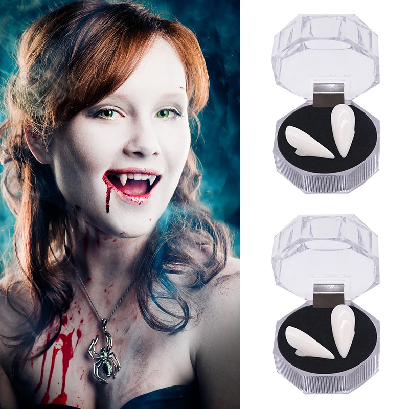 1Pair Halloween Vampire Teeth Fangs Dentures Props DIY Halloween Costume Cosplay Props Party Vampire Fake Teeth Party Decoration