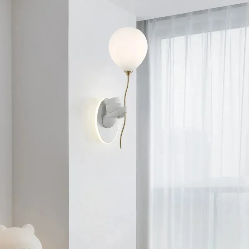 Nordic Cute Bear Balloon Wall Lamp Girls Cartoon wall Light Warm Children's Room Bedroom Decor Atmosphere Lamps view 5