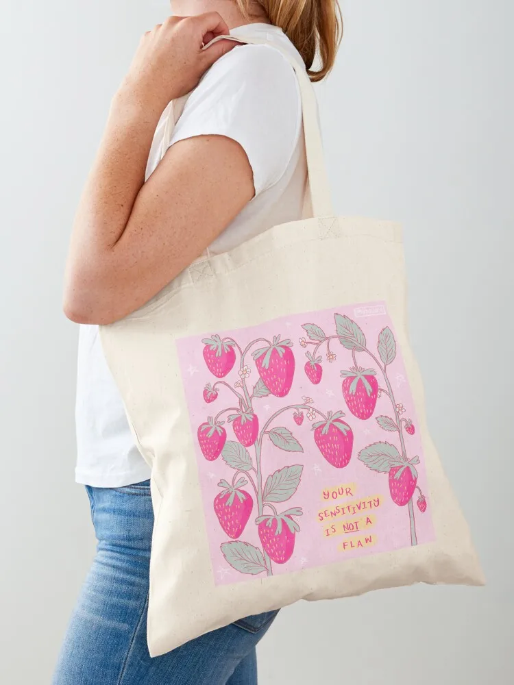

Sensitive Strawberry Tote Bag Customizable tote large cute Canvas
