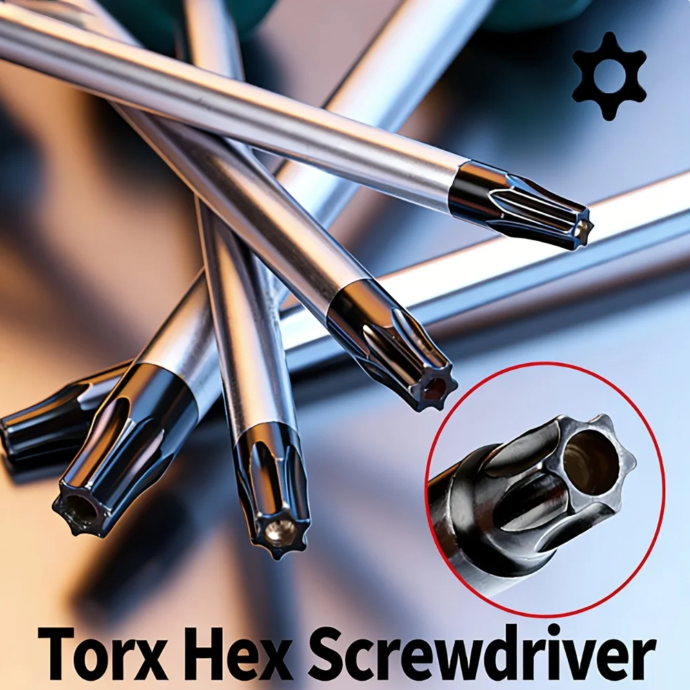 Conjunto de Chaves Torx de 7 Peças T10-T40 com Ponta Magnética Oca em Aço Cromo Vanádio, para Reparos Domésticos e DIY