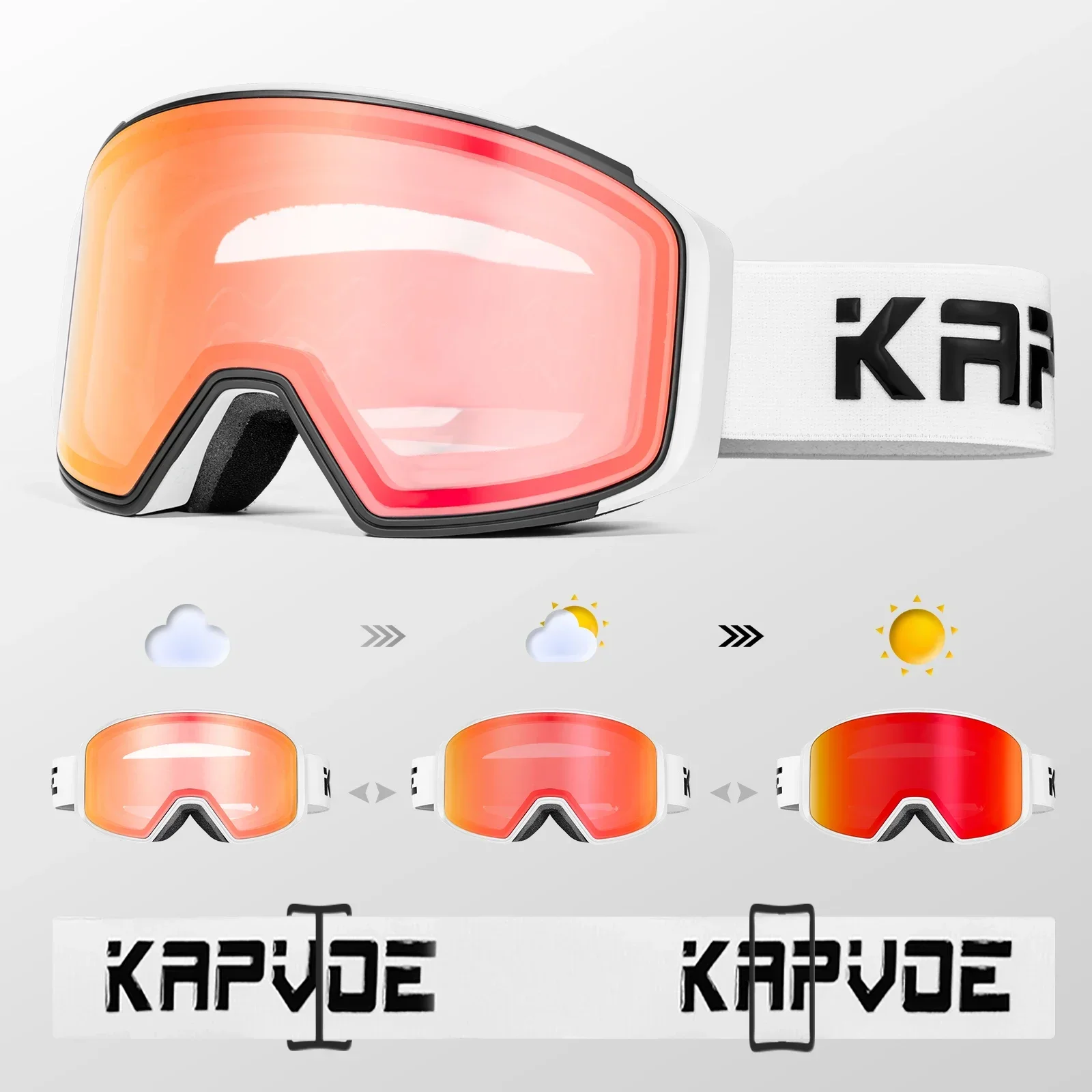 Kapvoe-Professional Winter Color Photochromic Ski Goggles Men Snowmobile Anti-Fog Snowboard goggles Women Ski Equipment UV400