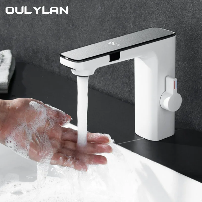 

Smart Touchless Sensor Faucet Luxury Digital Display Basin Taps Hot Cold Water Mixer Tap Battery Power Faucet for Bathroom Sink