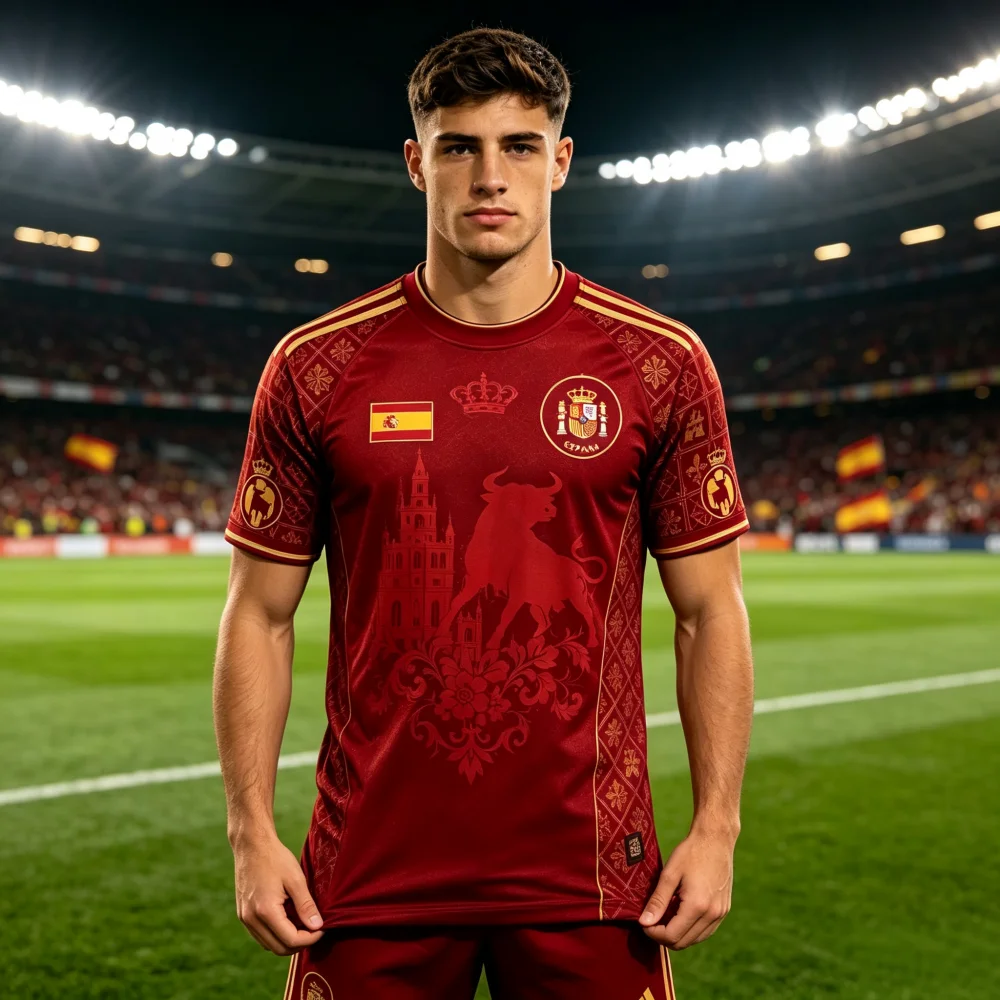 New Red Spain National Design Fan Football Jersey Sports Printed Quick Drying Comfort Oversized Fashion Casual Family Kids Tees