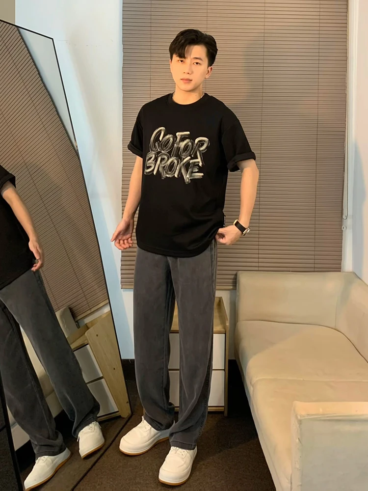 

Мужская летняя футболка из плотного хлопка Bla Heavyweight Hardwearing Cotton T-shirt, модная, с буквенным принтом, в американском ретро-стиле, с коротким рукавом, для повседневного образа.